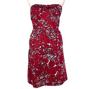 The Limited Strapless Red, Black & White Coral Print Dress Size 6, Pockets, Line